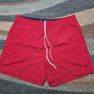 Polo Ralph Lauren Swim Trunks Red Logo Embroidered Mens Size L